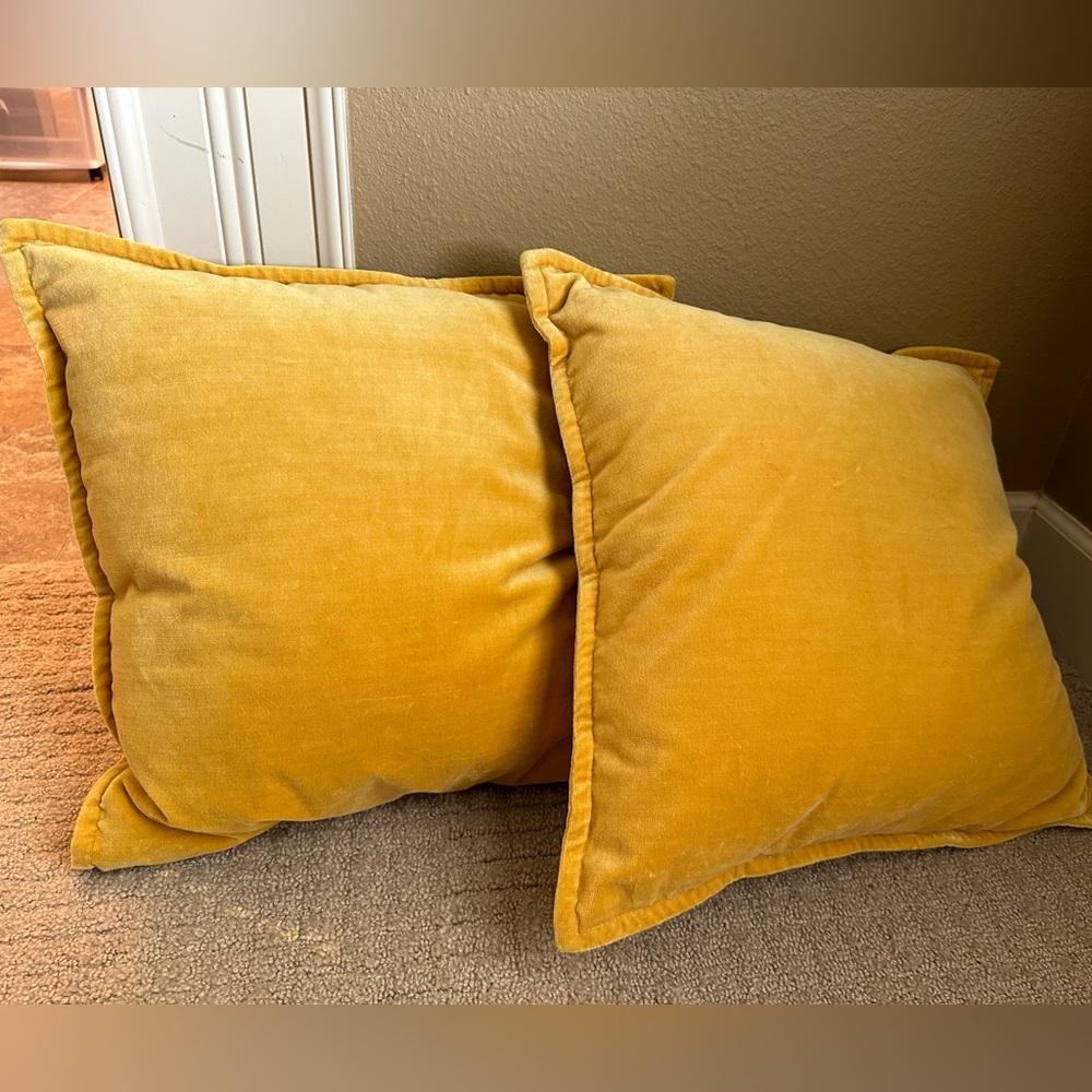 Pottery Barn mustard yellow velvet pillow and cover.